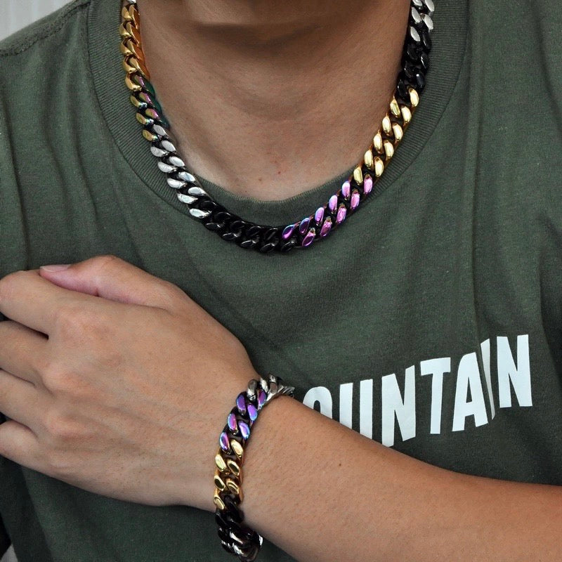 Colorful Cuban Chain (three-dimensional cut)