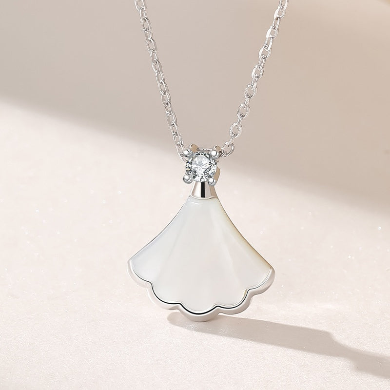 Fan-Shaped Mother-of-Pearl Zircon Necklace